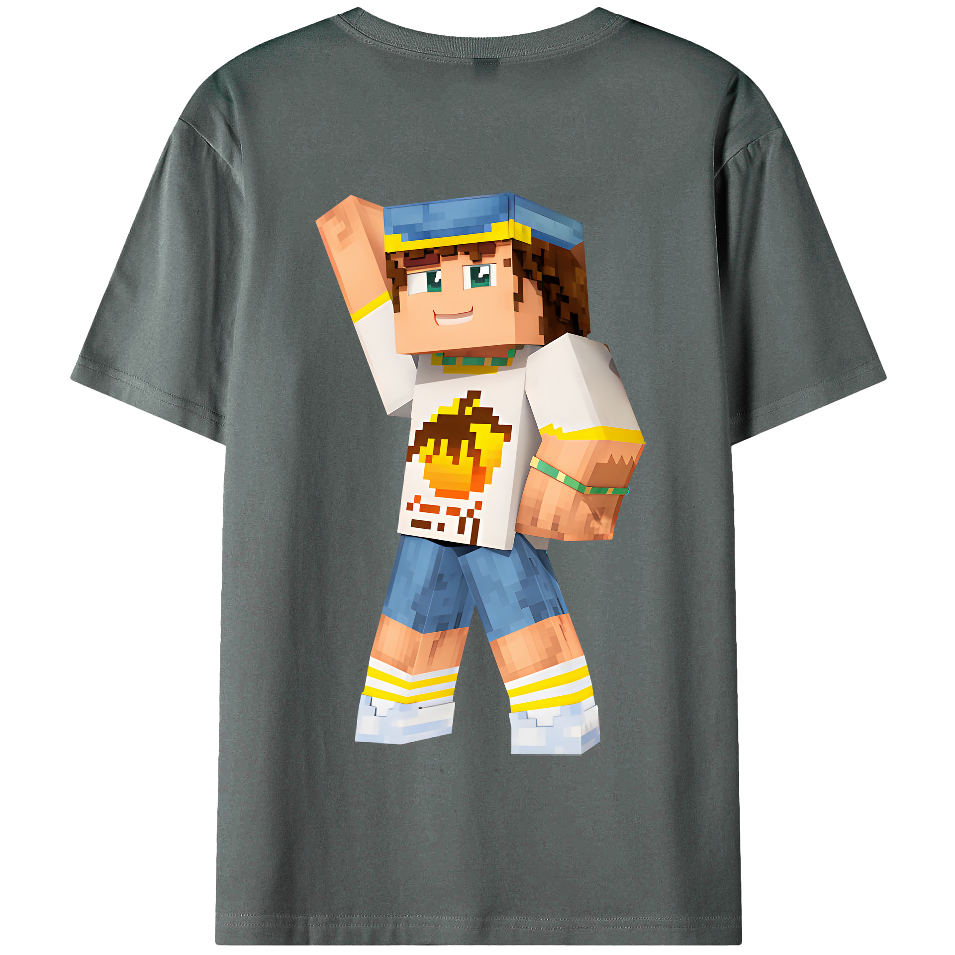 （画像用） マインクラフト ブロックの世界 Minecraft MC Block world 綿100％半袖Tシャツ（背面プリント）